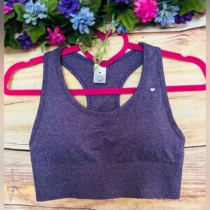 Love Fitness Women’s Heathered Purple Scoop Neck Raceback Logo Sports Bra S